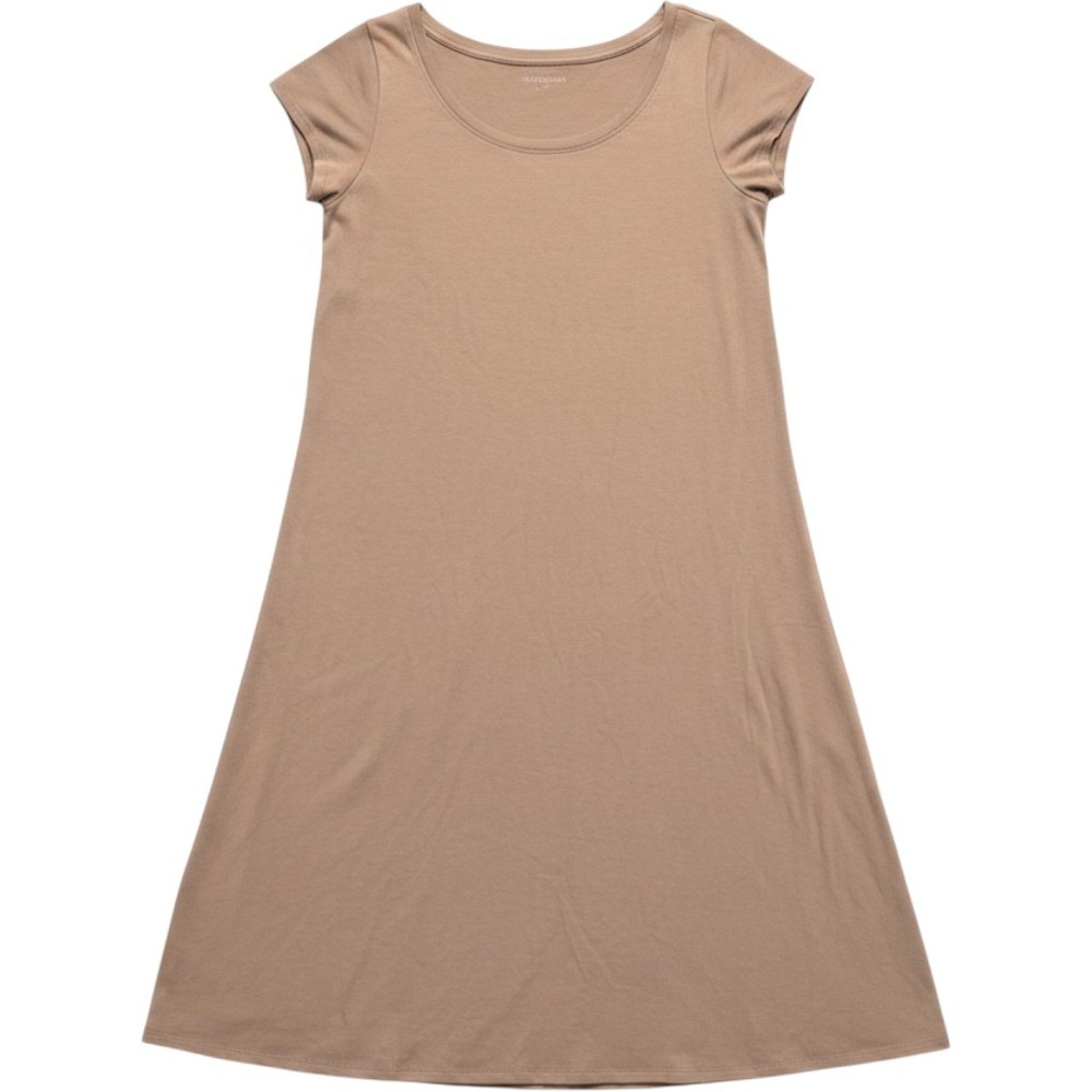 Eileen Fisher Organic Cotton Spandex A-Line Dress Taupe Brown Short Sleeve S